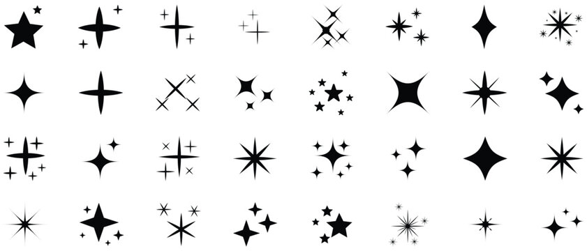 starburst, sparkles, black shapes, white background, graphic design elements, decorative shapes, digital art supplies, star shapes, burst icons, sparkle effects, abstract shapes, design elements, blac