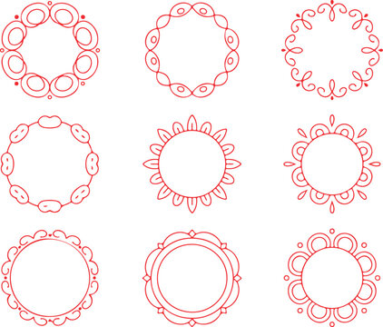 Decorative Red Circular Frame and Border Elements for Elegant Design Projects