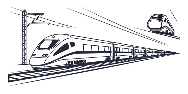 High-speed trains traveling at incredible speeds on a railway track