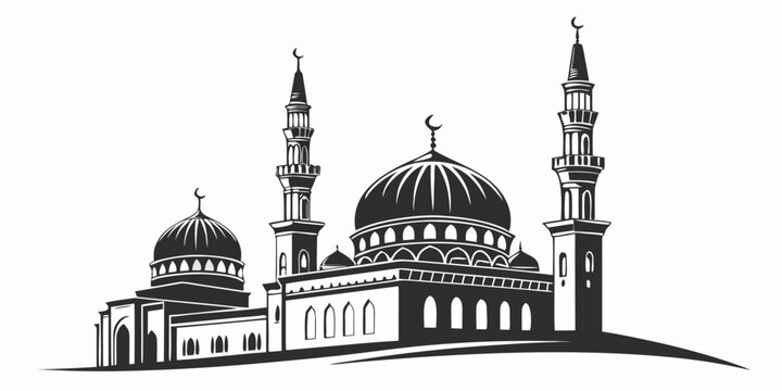 Majestic mosque with intricate architecture and towering minarets