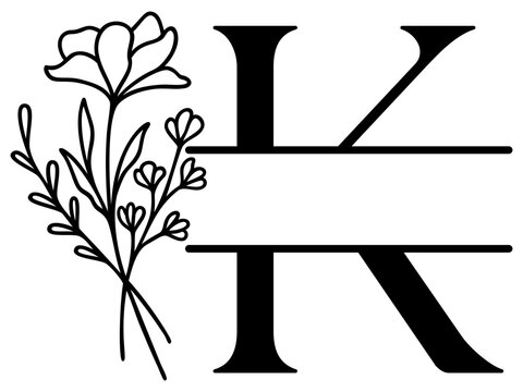 K Split Letter Border | Alphabet Monogram Frame | Decorative Vector Floral Design