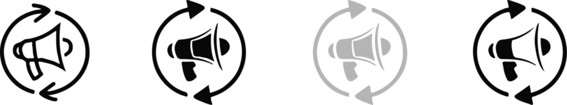 megaphone vector icons showing active inactive and outline states