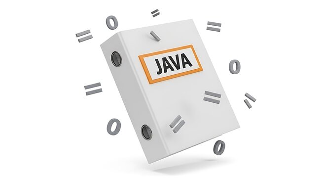 Java textbook with symbols floating around equals