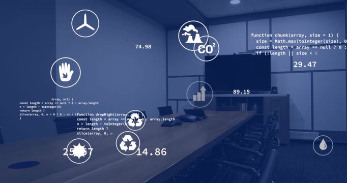 Table hosting floating CO2 and recycle icons on startup, shifting and updating values near monitor