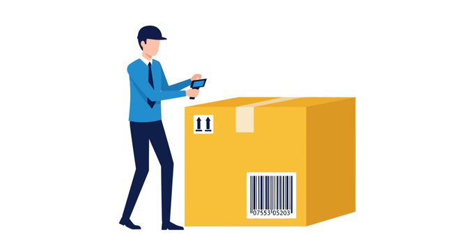 Man scanning large delivery package box.
