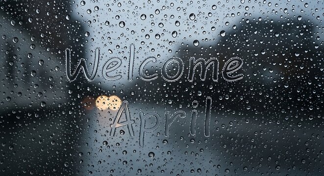 welcome message written on rain soaked window with heart reflection