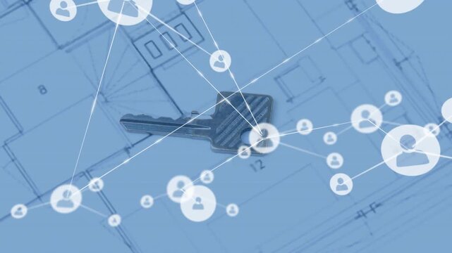 Key sitting on plan, small node appearing near key and driving user network growth in architecture