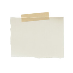Fototapeta premium A single blank piece of torn white paper is attached with a strip of masking tape at the top, creating a ready-to-use surface for notes or messages. The jagged edges add a rustic touch