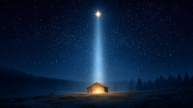 Silent night digital nativity scene with star of bethlehem in a serene landscape