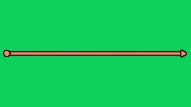 Minimalist vector graphic showing a straight orange line with a circle start and an arrow end, against a vibrant green background, representing direction or flow