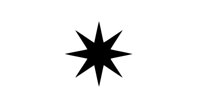 Black Eight-Point Star Icon on Transparent Background