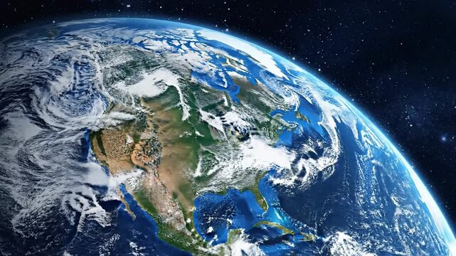 Planet earth view from space with clouds and continent details