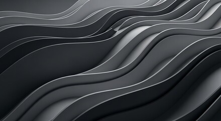 Fototapeta premium Abstract luxury backdrop featuring a soft flowing wave of dark silk fabric texture with smooth blue light curves and a satin pattern design on a black and white vector wallpaper