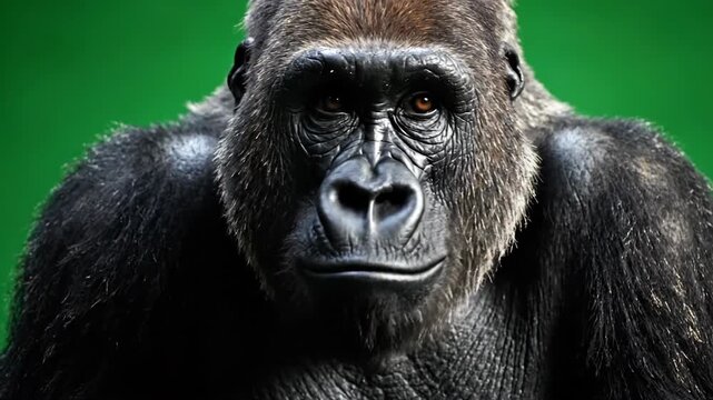 Portrait of a majestic gorilla with intense gaze in naturalistic setting