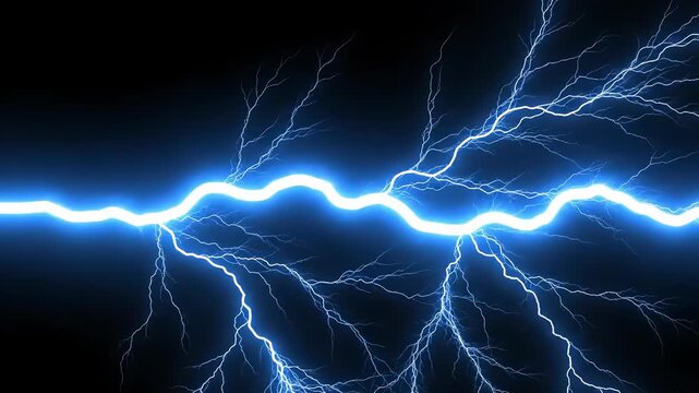electric lightning line flashing across dark background showing powerful energy bolt effect for storm visuals, sci fi design and visual effects compositing