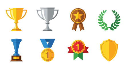 Collection of award icons trophies medals rosettes and laurel wreaths © Ferdous_Studio