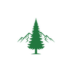 Obraz premium Green pine tree with mountain landscape.