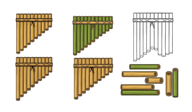 Collection of Pan flute musical instrument parts.