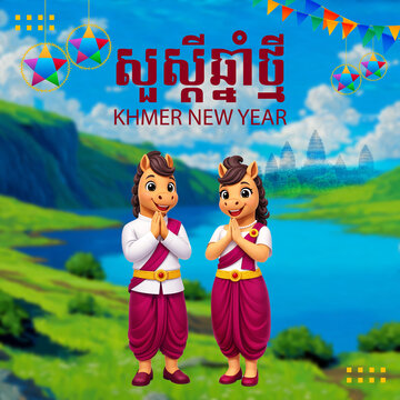Cute of Cartoon and Khmer new year, Khmer element asset for your design, Illustration