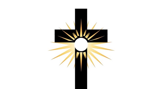 Black cross with golden sunburst, Christian symbol
