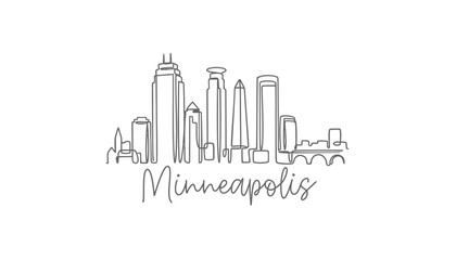 Fototapeta premium Minneapolis city skyline vector illustration with iconic buildings and bridge