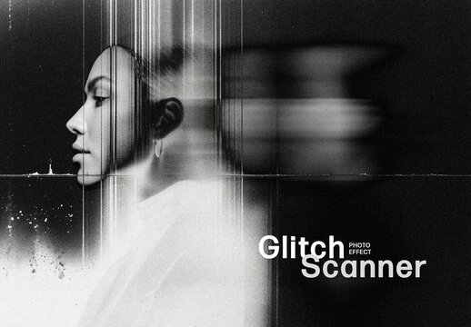 Glitch Scanner Photo Effect Mockup