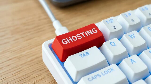 Conceptual Image of a Red 'Ghosting' Key on a White Keyboard, Highlighting Modern Digital Communication Issues