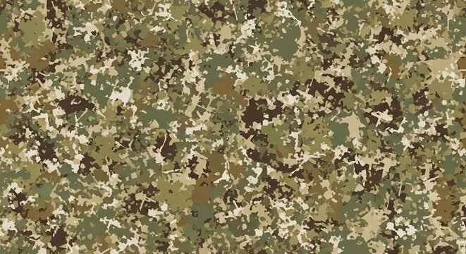 Military camouflage pattern background, seamless forest camo texture, tactical green and brown camouflage fabric design for hunting and army gear