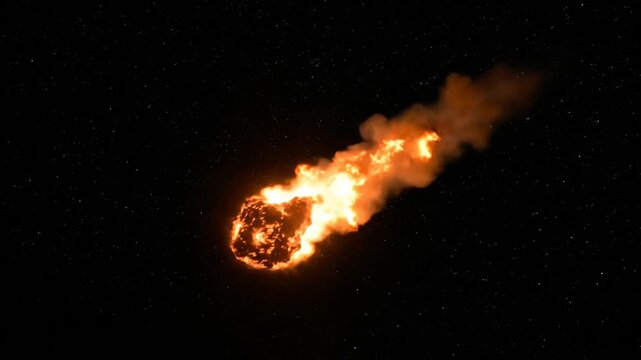 Fiery meteor streaking across a starry black sky space exploration concept