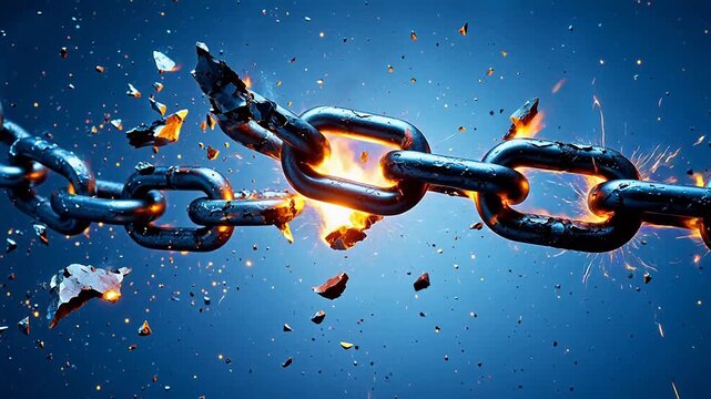 Breaking chain with sparks and fragments