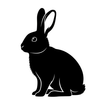Black Rabbit Silhouette Sitting Profile View.