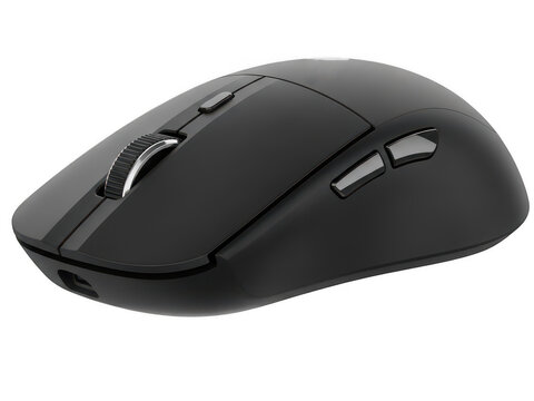High-quality black wireless computer mouse isolated on transparent background