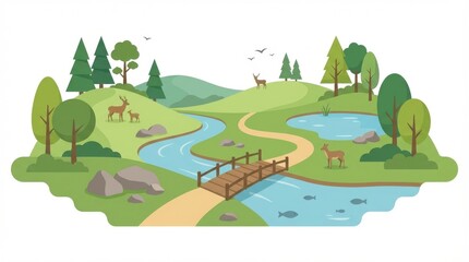 Obraz premium Serene Landscape with Winding River.
