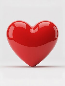 A shiny red heart object on a plain white background is visually appealing.
