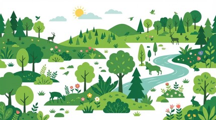 Obraz premium Serene forest landscape with river.