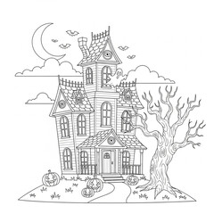 Obraz premium Black and White House Illustration with Tree.