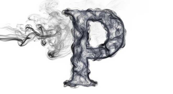 A Smoky 'P' Letter Emerges from a Cloud of Smoke on a White Background