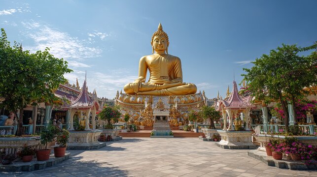 Giant Buddha statue sits at Wat Paknam temple in Bangkok, Thailand.