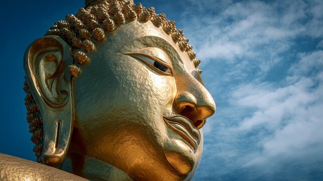 Giant Buddha statue sits at Wat Paknam temple in Bangkok, Thailand.