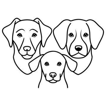 Two cute brown puppies and a happy cartoon dog pose together in this funny vector illustration of canine friendship and love within a studio setting
