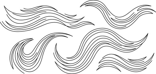 Fototapeta premium Flowing hair wave lines set with elegant curved strands minimal line art abstract vector illustration