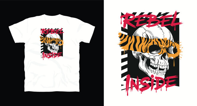 Rebel inside skull vector art with tiger stripe blindfold for t-shirt design