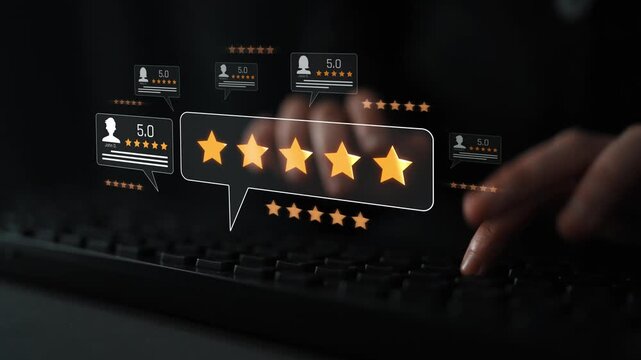 Customer centric review and rating system support product review, digital rating concept, and customer give good trust by visualizing people choice through stars and feedback content technology Marrow