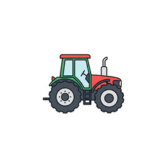 Obraz premium Red Green Tractor Vehicle Cartoon Illustration.
