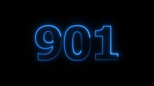 Abstract beautiful blue neon 901 number illustration background 4K. Glowing neon countdown number icon background.
