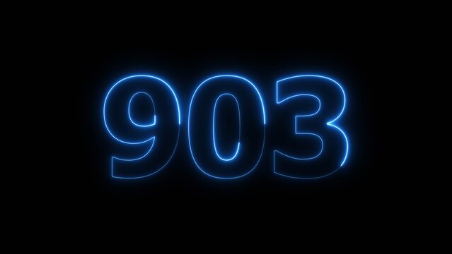 Abstract beautiful blue neon 903 number illustration background 4K. Glowing neon countdown number icon background.