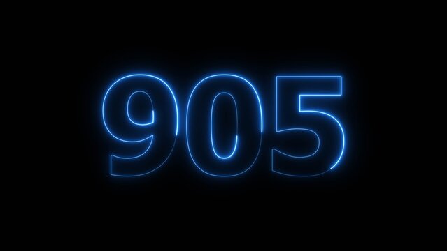 Abstract beautiful blue neon 905 number illustration background 4K. Glowing neon countdown number icon background.