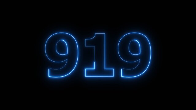 Abstract beautiful blue neon 919 number illustration background 4K. Glowing neon countdown number icon background.