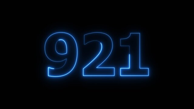 Abstract beautiful blue neon 921 number illustration background 4K. Glowing neon countdown number icon background.