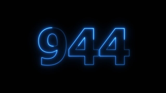 Abstract beautiful blue neon 944 number illustration background 4K. Glowing neon countdown number icon background.